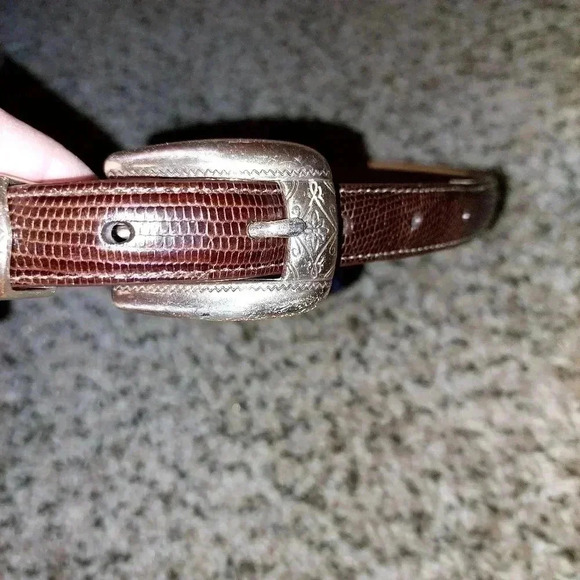 BRIGHTON Classics 23009 Brown Leather Lizard Belt Buckle MADE IN USA Women M/30 - Picture 4 of 9